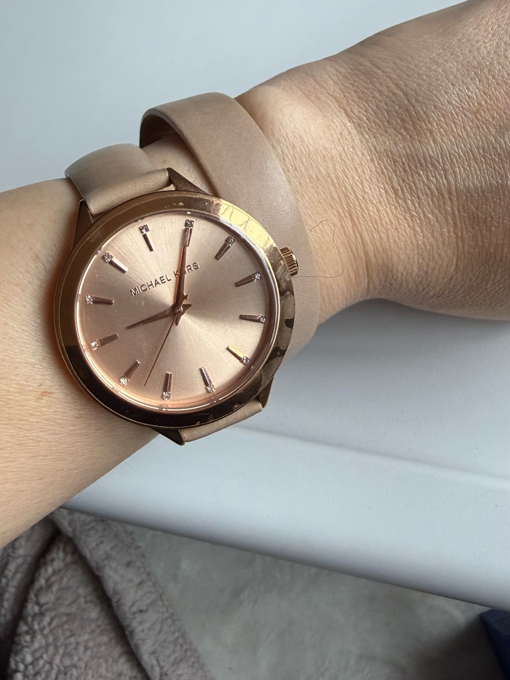 Michael Kors Rose Gold Dial with Nude Leather Wrap Strap Watch